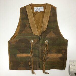 NWT VICHEN of USA Multicolor Beige Tan Genuine Suede Leather Western Zip Up Vest